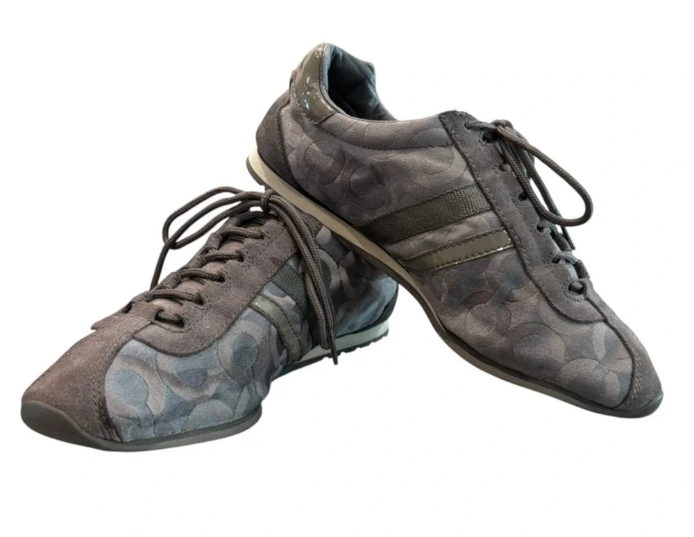 Coach Kateilyn Gray Signature Jacquard Sneakers Women's Size 8 Lace Up Fashion